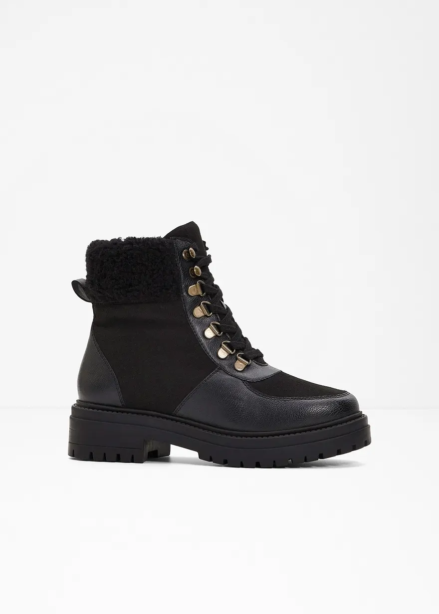 bonprix Winterlicher Schnür Boot mit Warmfutter - schwarz
