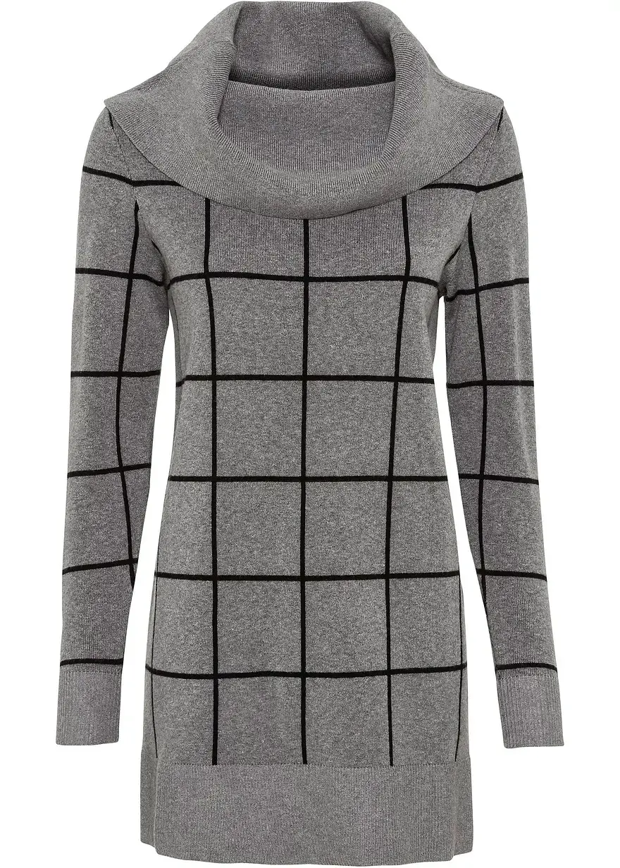 bonprix Wunderschöner Long-Pullover im Karomuster - grau