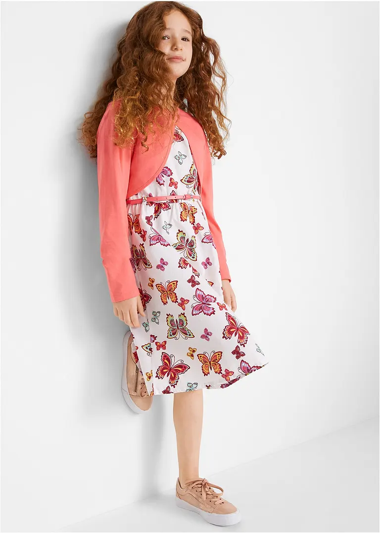 Bonprix Wunderschönes Mädchen Kleid Mit Gürtel Und Bolero - Weiß/hellpink