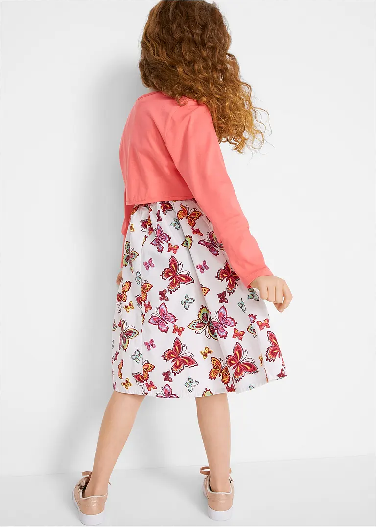 Bonprix Wunderschönes Mädchen Kleid Mit Gürtel Und Bolero - Weiß/hellpink