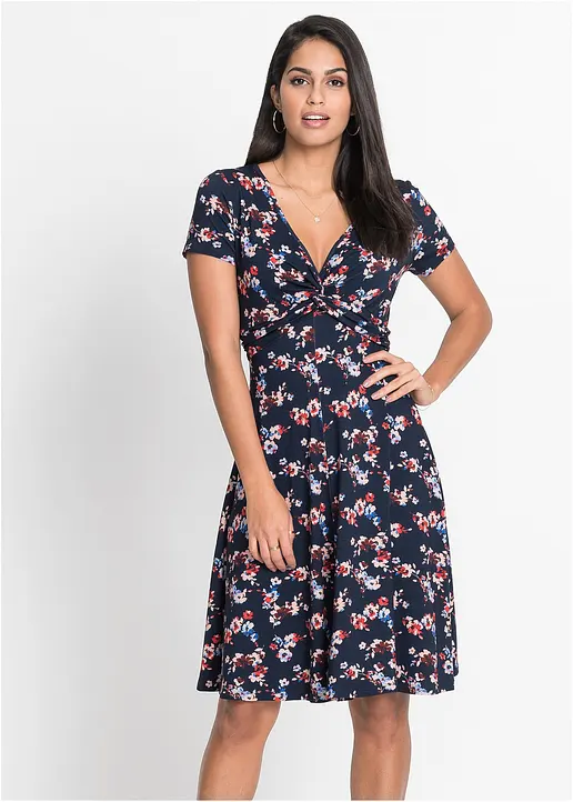 Bonprix Wunderschönes Shirtkleid Mit Dekorativem Knoten - Blau