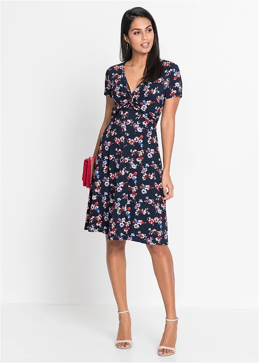 Bonprix Wunderschönes Shirtkleid Mit Dekorativem Knoten - Blau