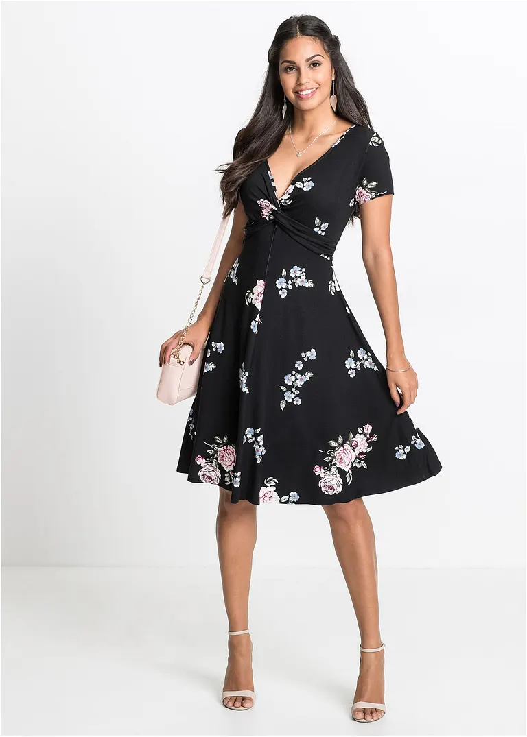 Bonprix Wunderschönes Shirtkleid Mit Dekorativem Knoten - Schwarz - Damen