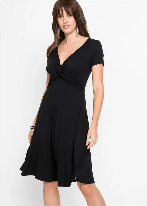 Bonprix Wunderschönes Shirtkleid Mit Dekorativem Knoten - Schwarz - Damen
