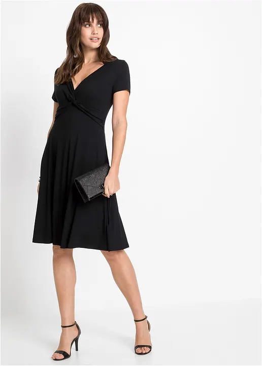 Bonprix Wunderschönes Shirtkleid Mit Dekorativem Knoten - Schwarz - Damen