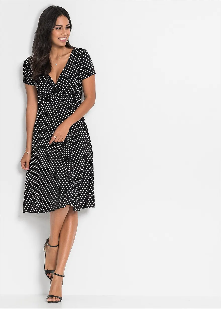 Bonprix Wunderschönes Shirtkleid Mit Dekorativem Knoten - Schwarz - Damen