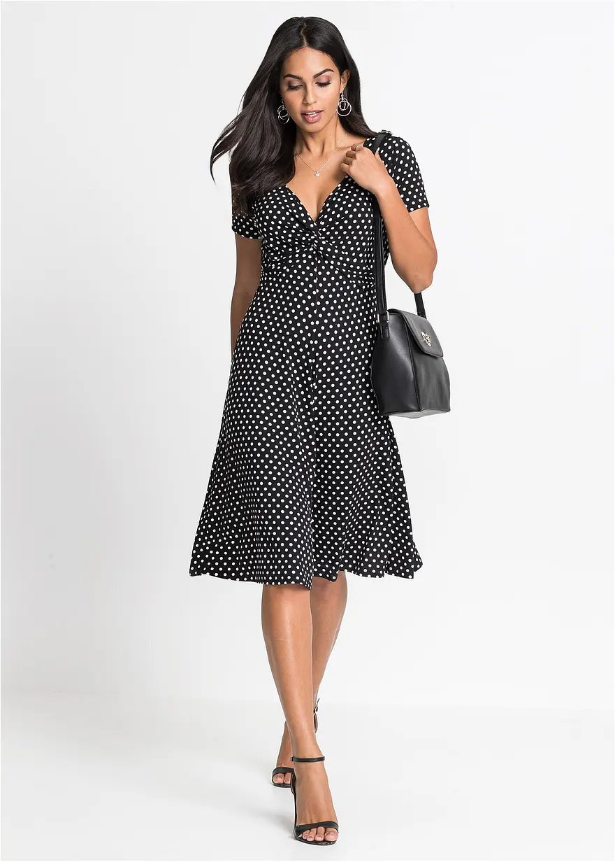 Bonprix Wunderschönes Shirtkleid Mit Dekorativem Knoten - Schwarz - Damen