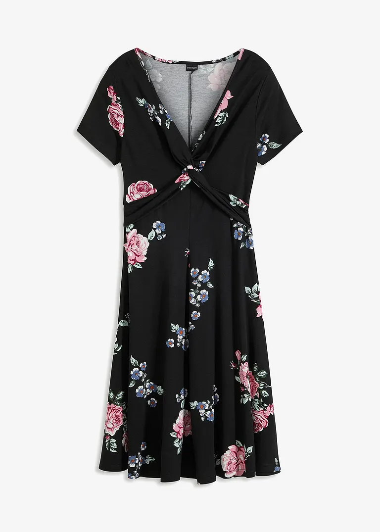 bonprix Wunderschönes Shirtkleid mit dekorativem Knoten - schwarz - Damen