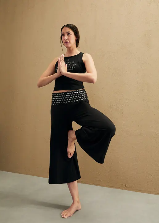 Bonprix Yoga Baumwoll-Culotte Mit Gemustertem Bequembund Calf Length