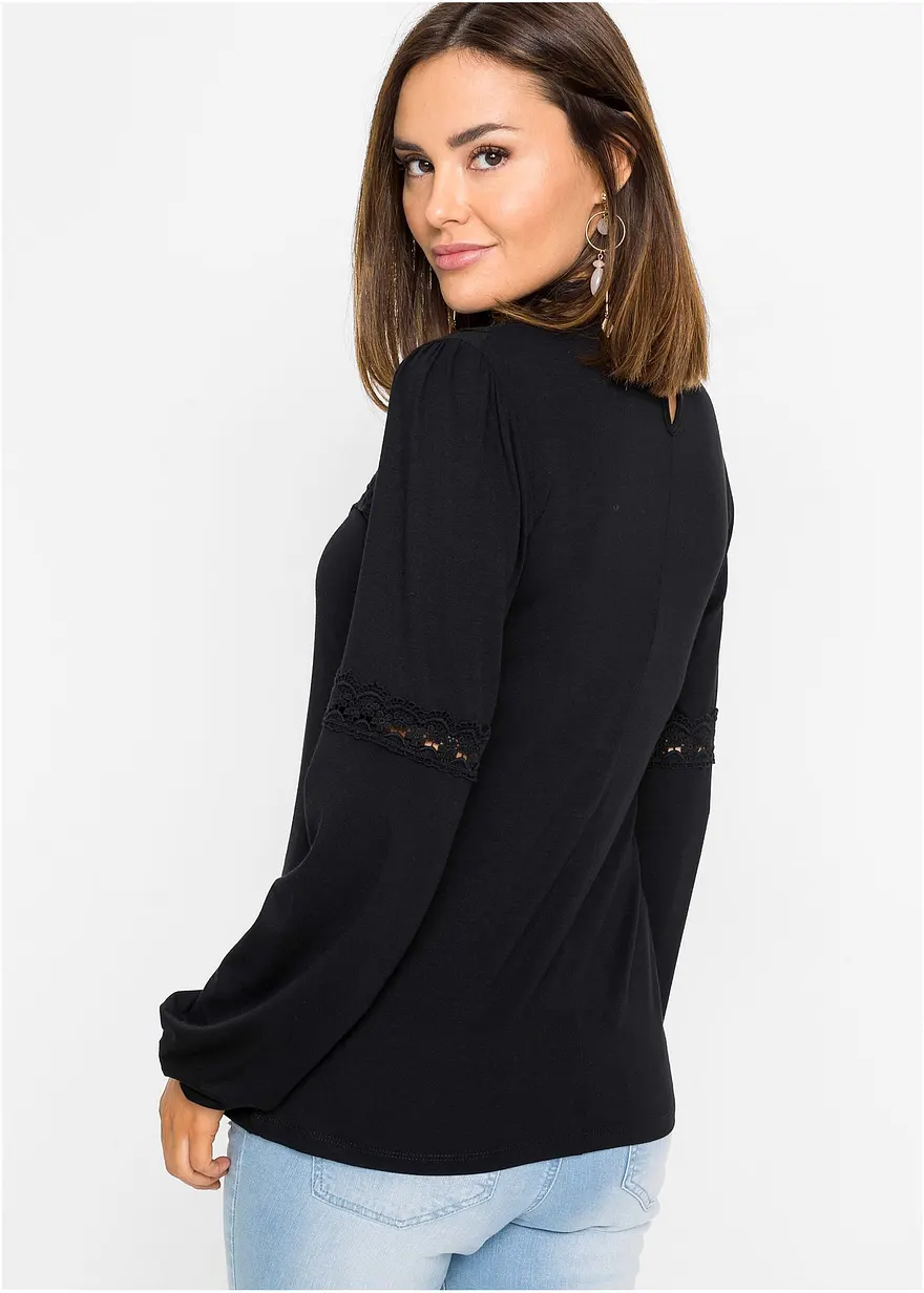 Bonprix Zauberhaftes Blusen-Shirt Mit Spitzendetails Und Stehkragen