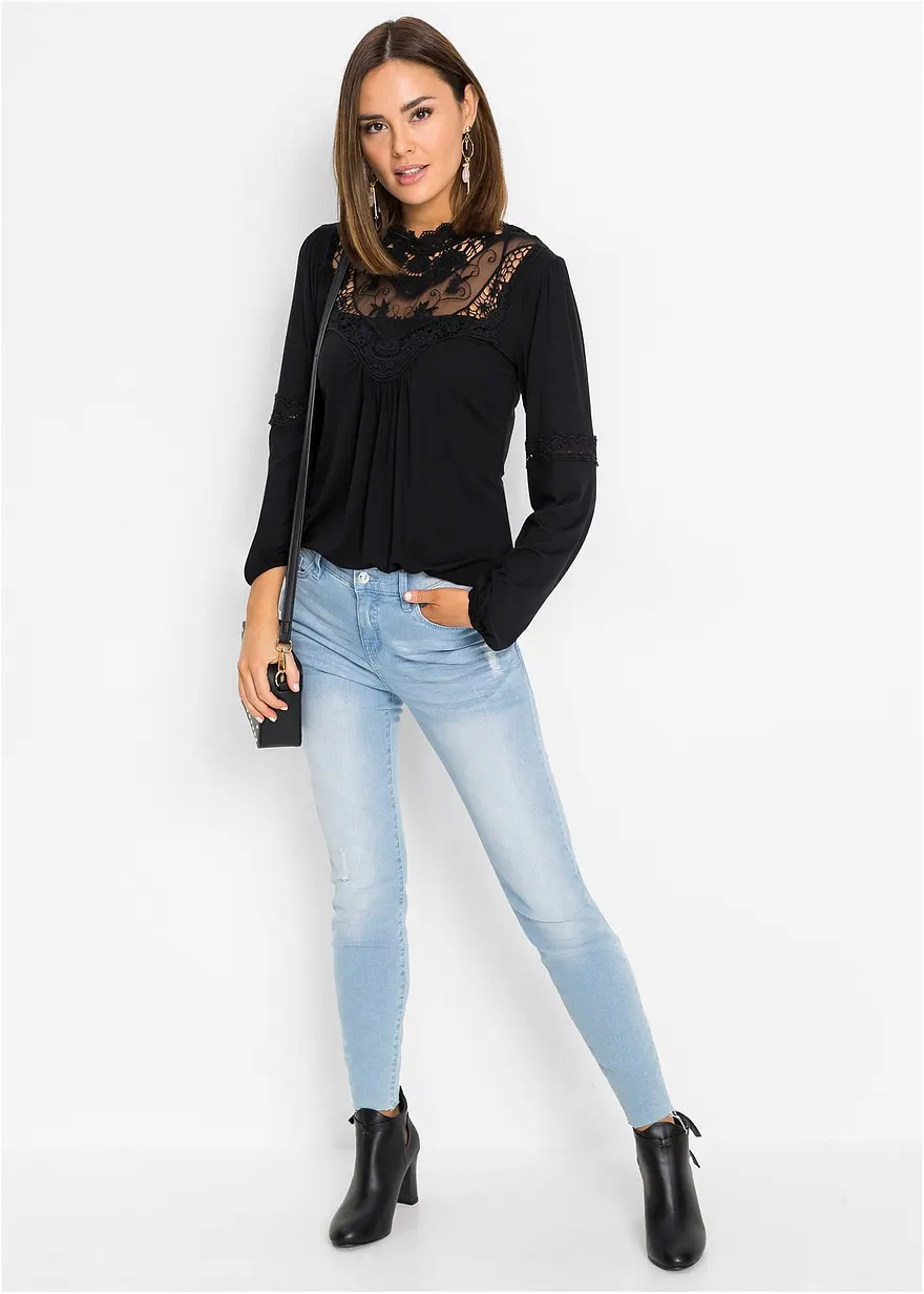 Bonprix Zauberhaftes Blusen-Shirt Mit Spitzendetails Und Stehkragen