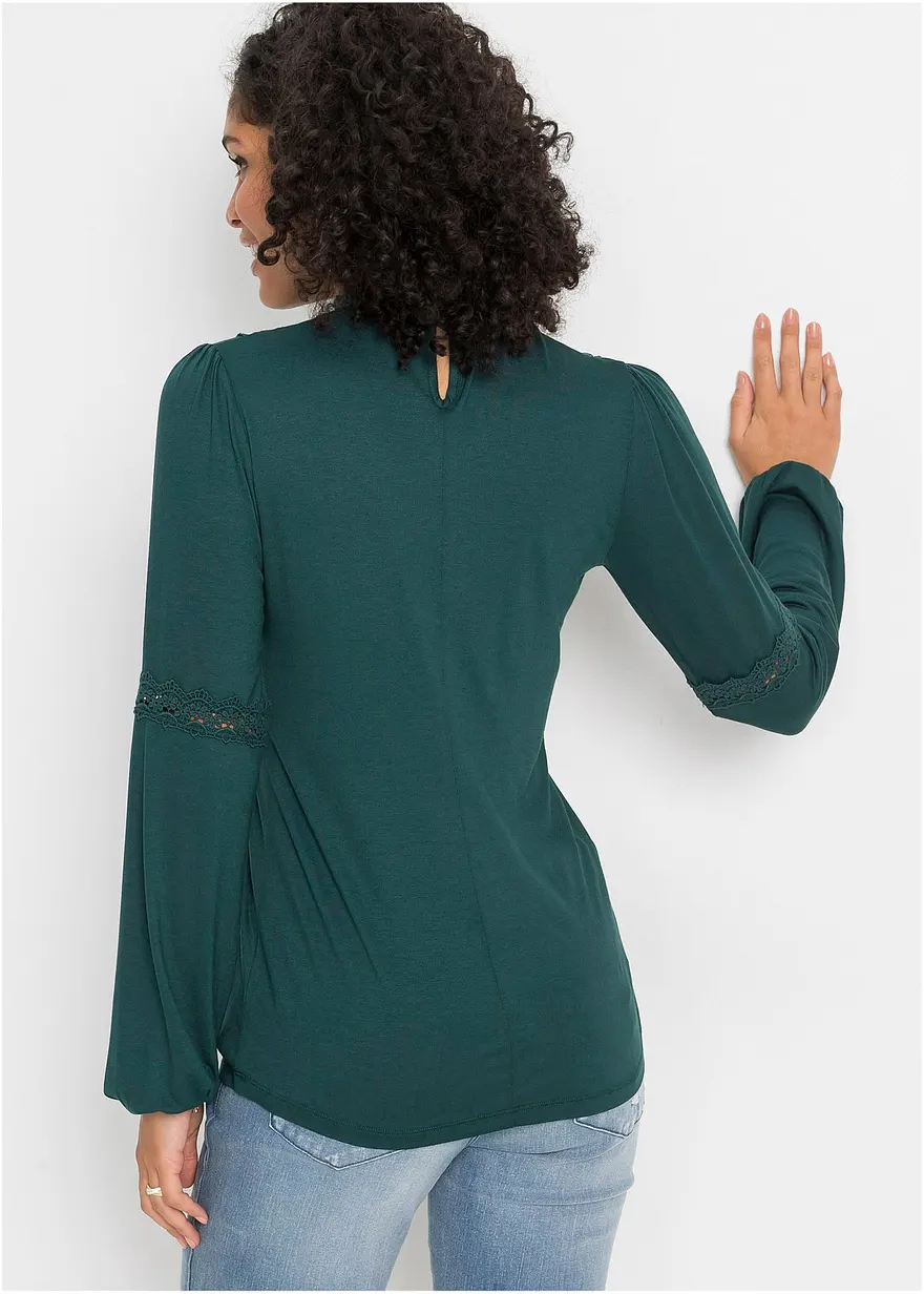 Bonprix Zauberhaftes Blusen-Shirt Mit Spitzendetails Und Stehkragen