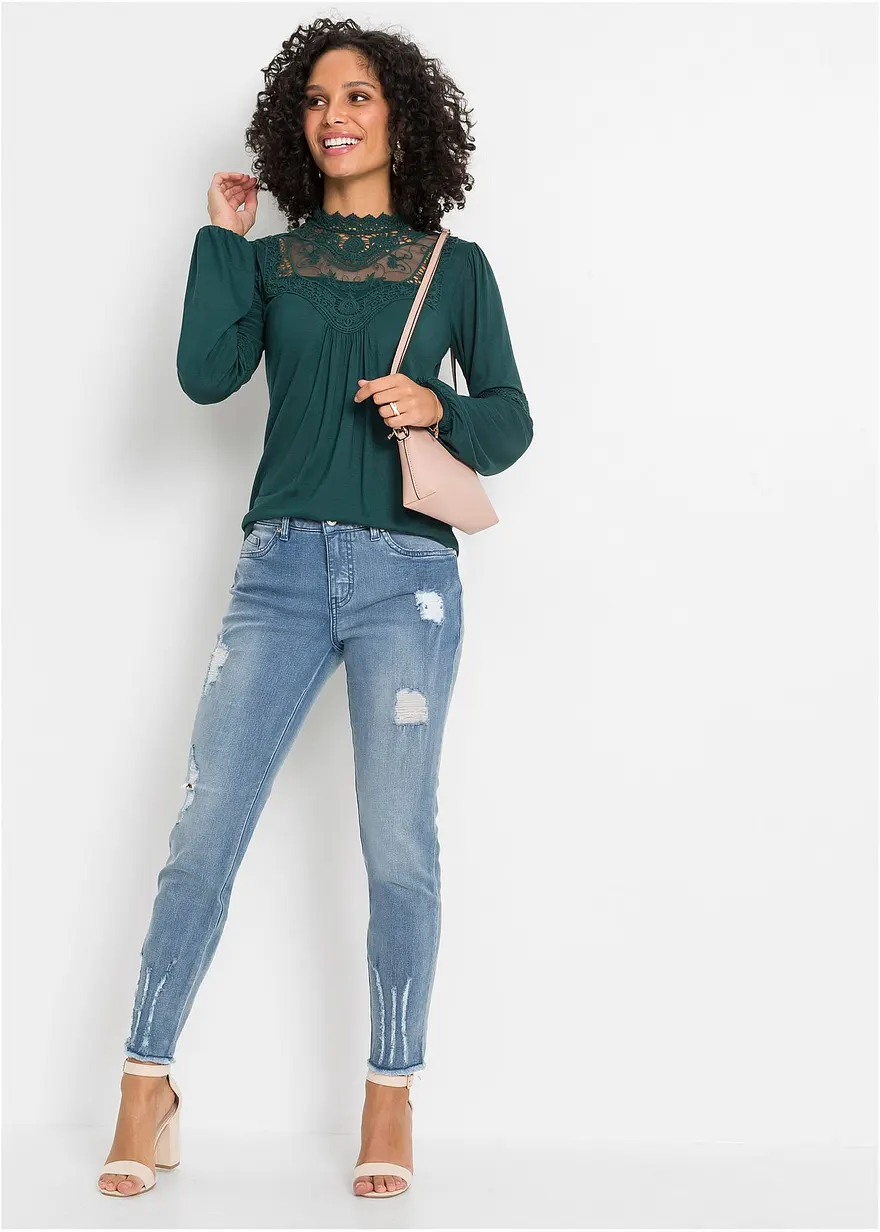 Bonprix Zauberhaftes Blusen-Shirt Mit Spitzendetails Und Stehkragen