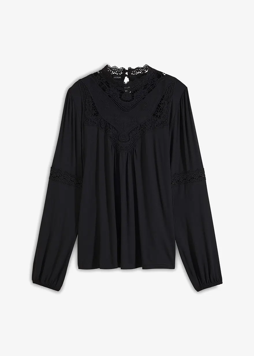 bonprix Zauberhaftes Blusen-Shirt mit Spitzendetails und Stehkragen