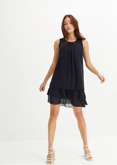 Bonprix Zauberhaftes Chiffonkleid In A-Linie Mit Volants - Blau