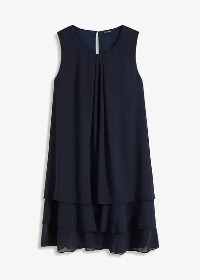 bonprix Zauberhaftes Chiffonkleid in A-Linie mit Volants - blau