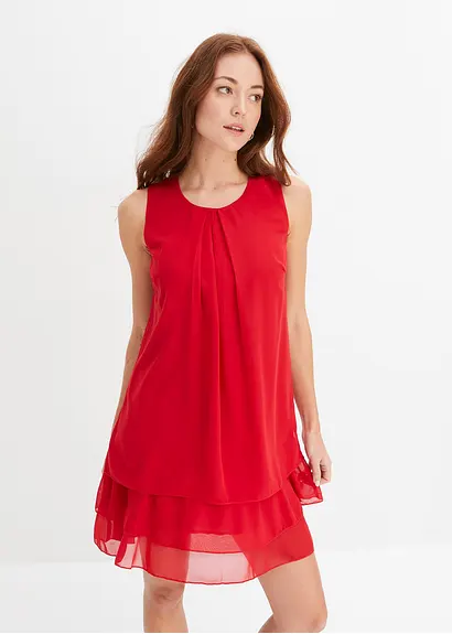 Bonprix Zauberhaftes Chiffonkleid In A-Linie Mit Volants - Rot