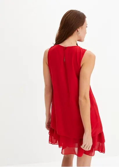 Bonprix Zauberhaftes Chiffonkleid In A-Linie Mit Volants - Rot