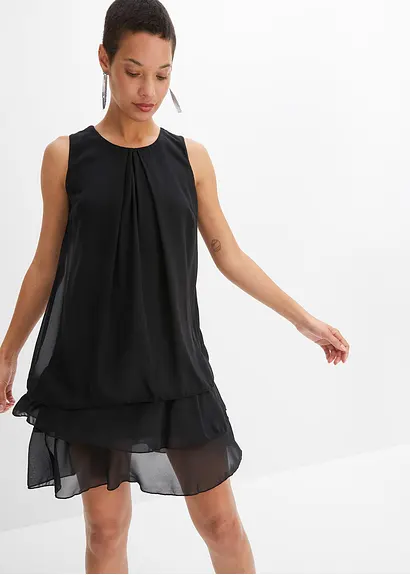 Bonprix Zauberhaftes Chiffonkleid In A-Linie Mit Volants - Schwarz