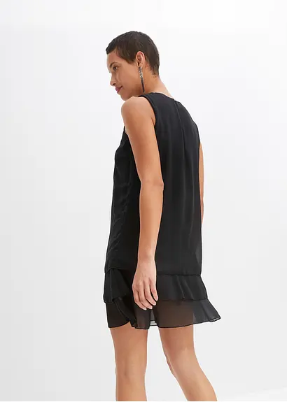 Bonprix Zauberhaftes Chiffonkleid In A-Linie Mit Volants - Schwarz