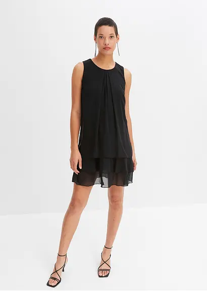 Bonprix Zauberhaftes Chiffonkleid In A-Linie Mit Volants - Schwarz