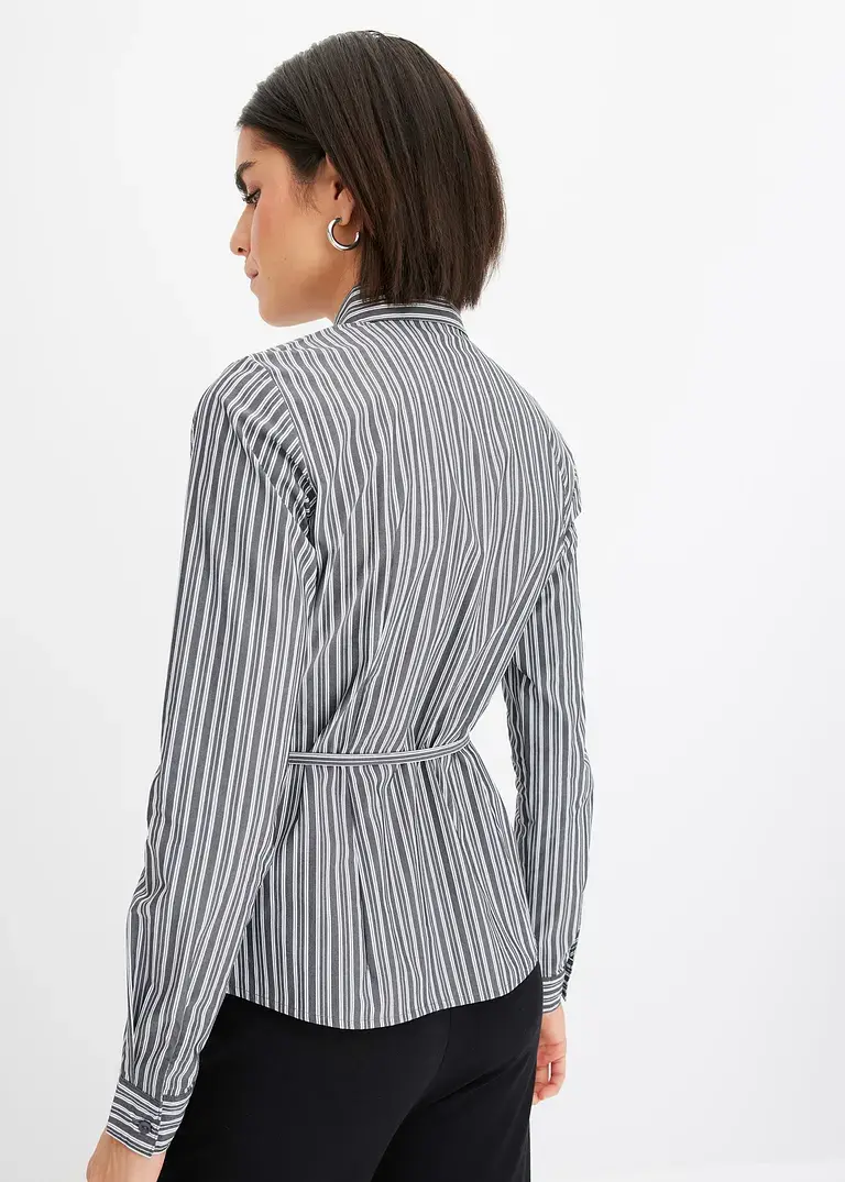 Bonprix Zeitlose Bluse Mit Bindegürtel - Schwarz - Damen