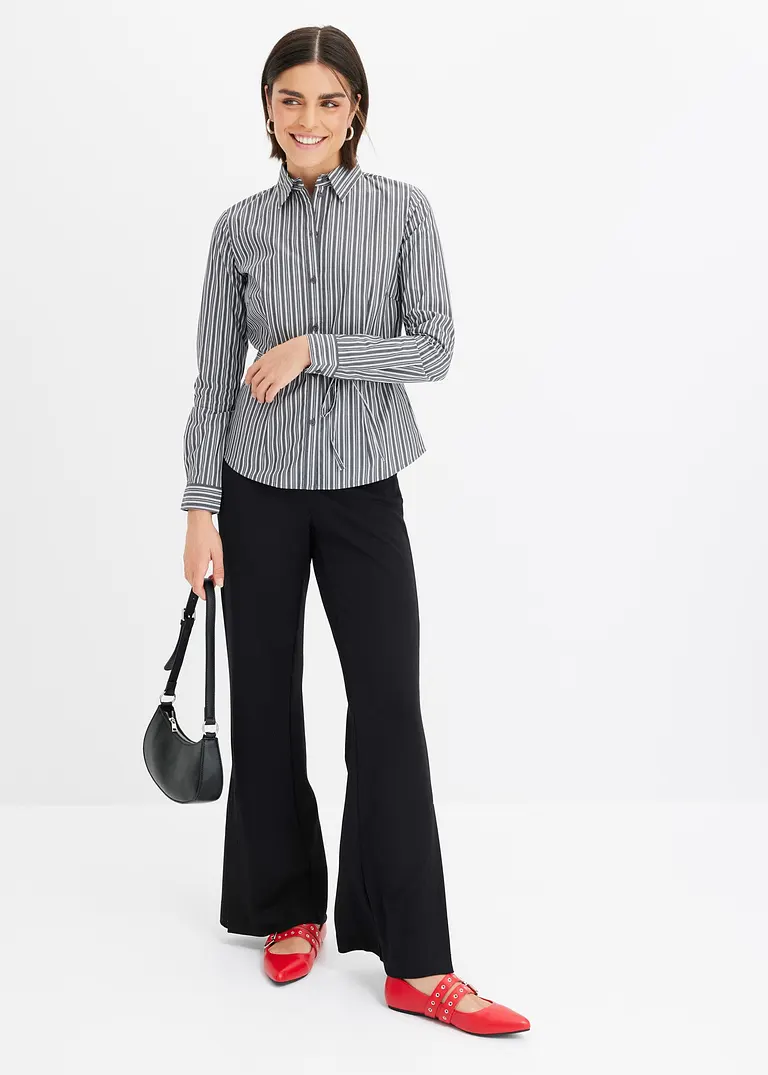 Bonprix Zeitlose Bluse Mit Bindegürtel - Schwarz - Damen