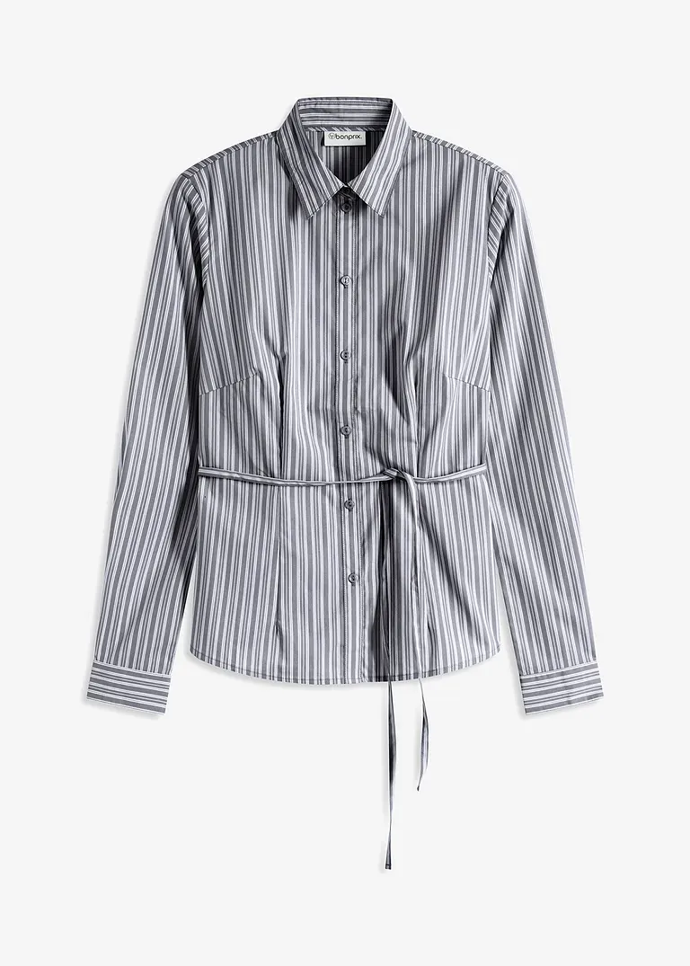 bonprix Zeitlose Bluse mit Bindegürtel - schwarz - Damen