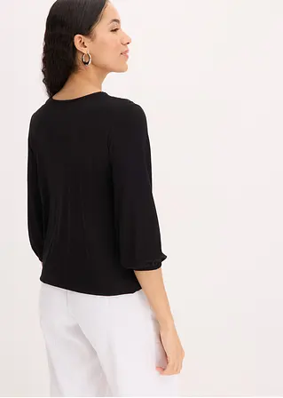 Bonprix Zeitlose Bluse Mit Wickeloptik Und Hochwertiger Spitze - Schwarz