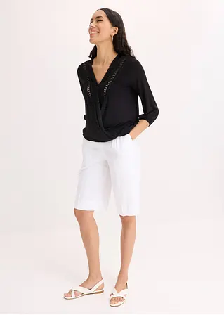 Bonprix Zeitlose Bluse Mit Wickeloptik Und Hochwertiger Spitze - Schwarz