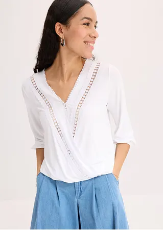 Bonprix Zeitlose Bluse Mit Wickeloptik Und Hochwertiger Spitze - Weiß