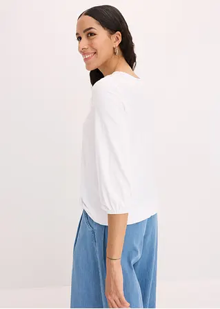 Bonprix Zeitlose Bluse Mit Wickeloptik Und Hochwertiger Spitze - Weiß