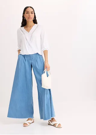 Bonprix Zeitlose Bluse Mit Wickeloptik Und Hochwertiger Spitze - Weiß