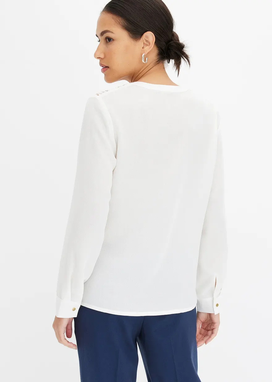 Bonprix Zeitlose Crepe-Bluse Mit Spitze - Weiß - Damen