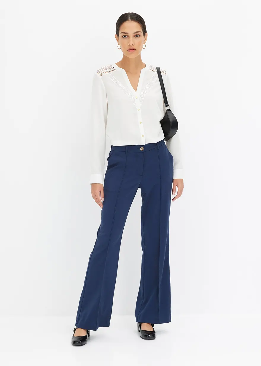Bonprix Zeitlose Crepe-Bluse Mit Spitze - Weiß - Damen