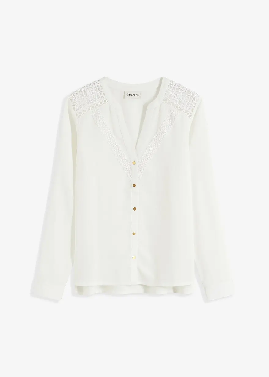 bonprix zeitlose Crepe-Bluse mit Spitze - weiß - Damen