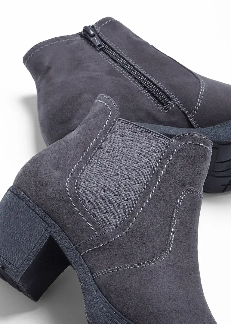 Bonprix Zeitlose Jana Stiefelette In Bequemer Weite Mit Ziernähten - Grau