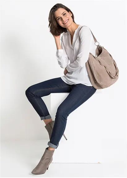 Bonprix Zeitlose Ledertasche Mit Geflochtenem Tragehenkel - Beige - Damen