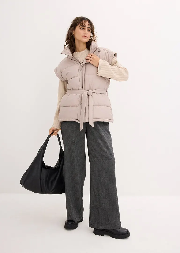 Bonprix Zeitlose Steppjacke Mit Abnehmbaren Ärmeln Reißverschlusstaschen Und Gürtelschlaufen