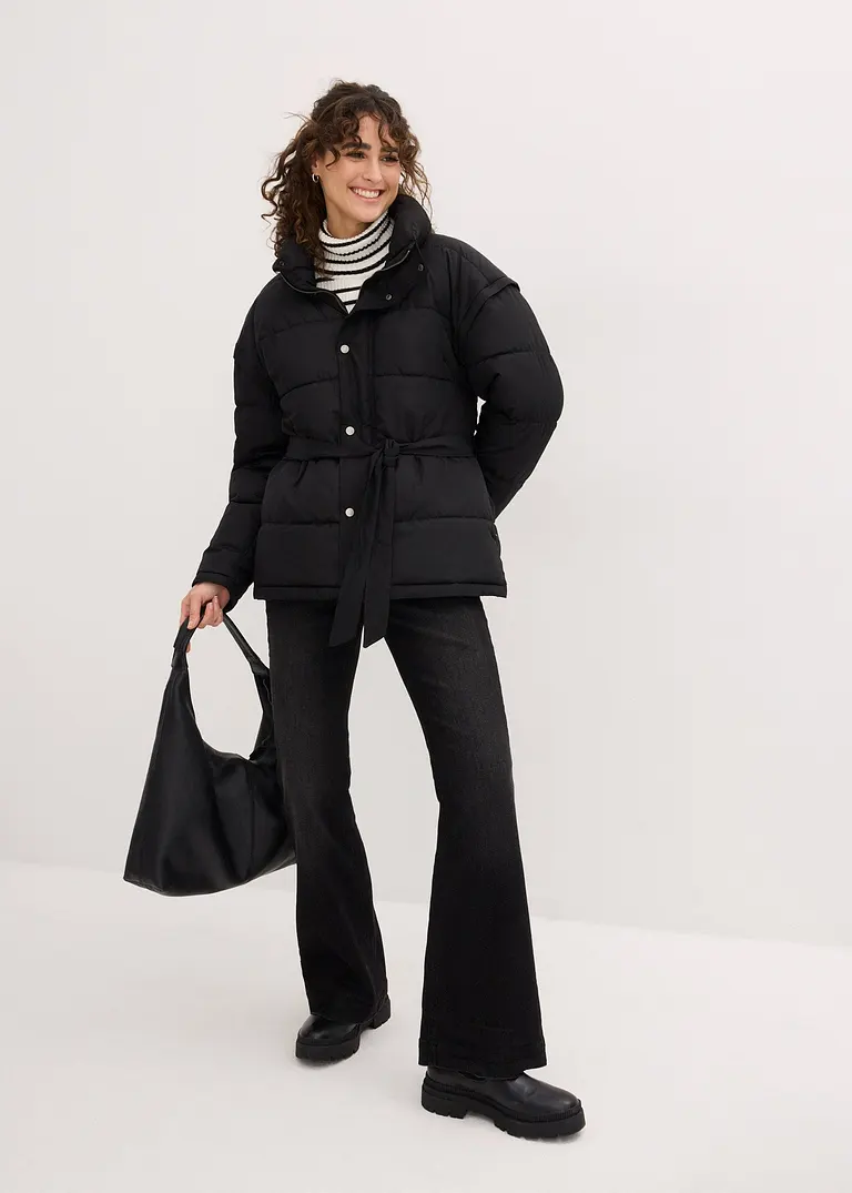 Bonprix Zeitlose Steppjacke Mit Abnehmbaren Ärmeln Reißverschlusstaschen Und Gürtelschlaufen