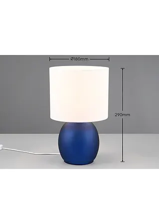 Bonprix Zeitlose Tischleuchte Mit Glasfuß Und Stoffschirm - Blau
