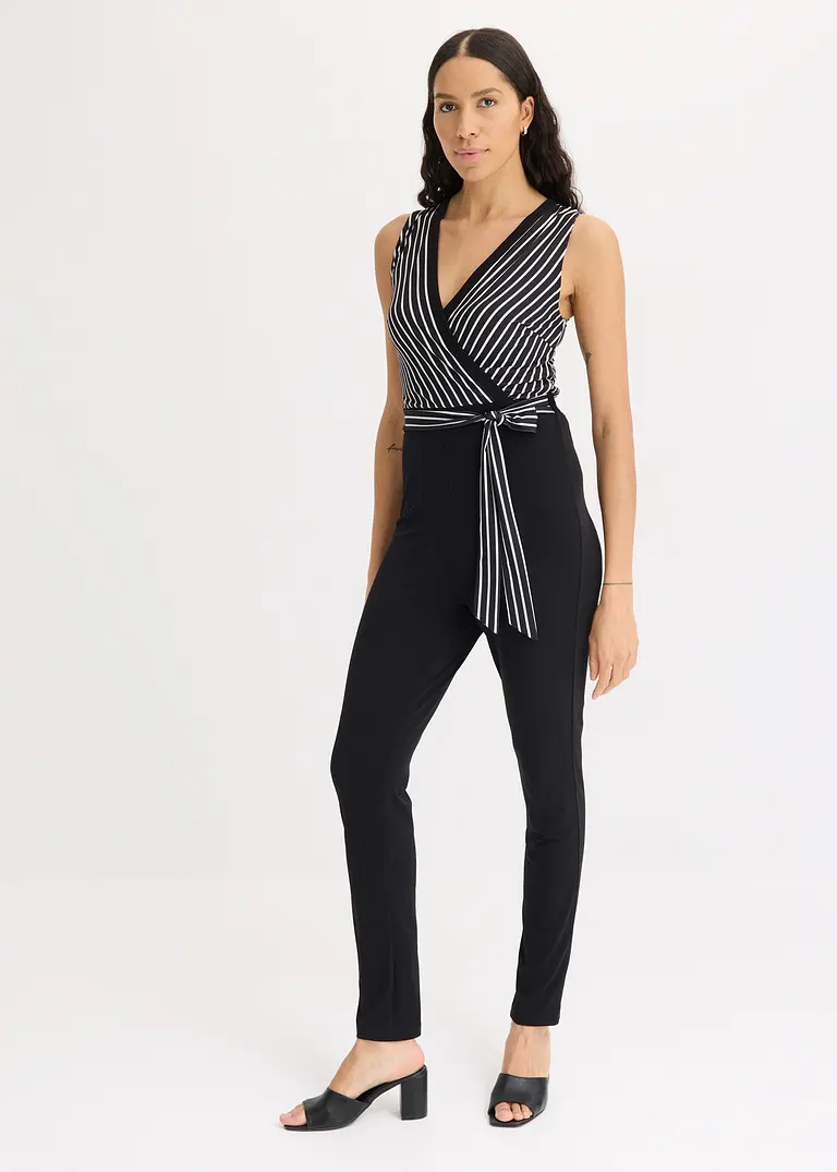 Bonprix Zeitloser Jumpsuit Mit Bindegürtel - Schwarz - Damen