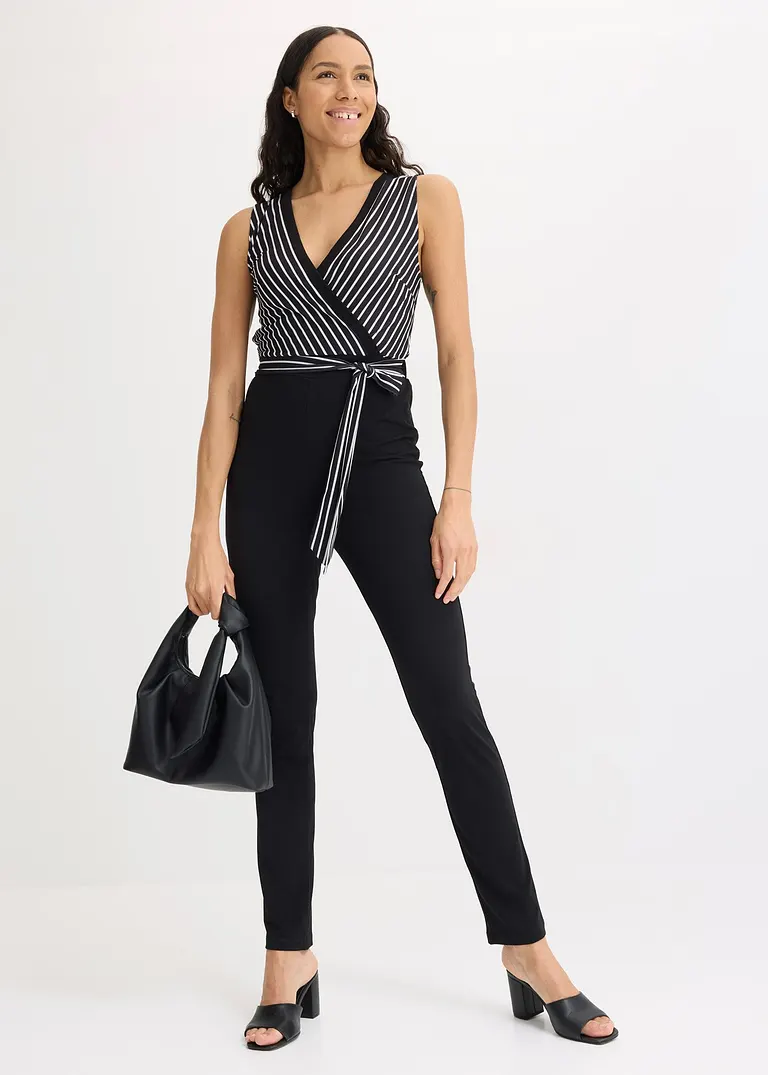 Bonprix Zeitloser Jumpsuit Mit Bindegürtel - Schwarz - Damen