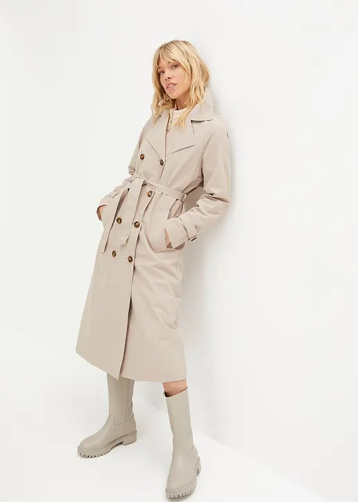 Bonprix Zeitloser Langer Trenchcoat Mit Reverskragen Und Recyceltem Polyester