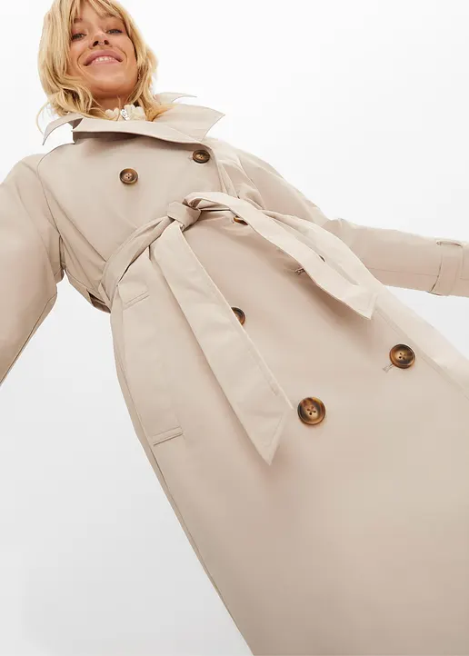 Bonprix Zeitloser Langer Trenchcoat Mit Reverskragen Und Recyceltem Polyester