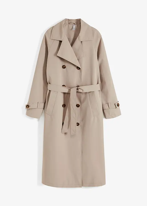 bonprix Zeitloser langer Trenchcoat mit Reverskragen und recyceltem Polyester