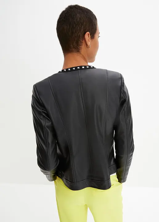 Bonprix Zeitloser Lederimitat-Blazer Mit Nieten - Schwarz