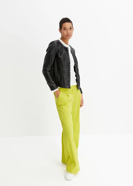 Bonprix Zeitloser Lederimitat-Blazer Mit Nieten - Schwarz