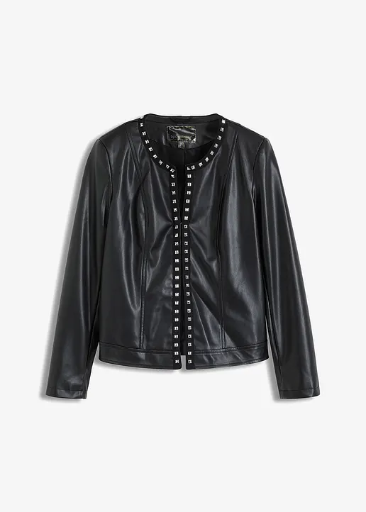 bonprix Zeitloser Lederimitat-Blazer mit Nieten - schwarz