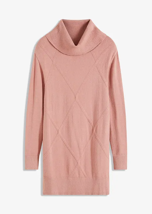 bonprix zeitloser Longpullover mit hohem Kragen - rosa - Damen
